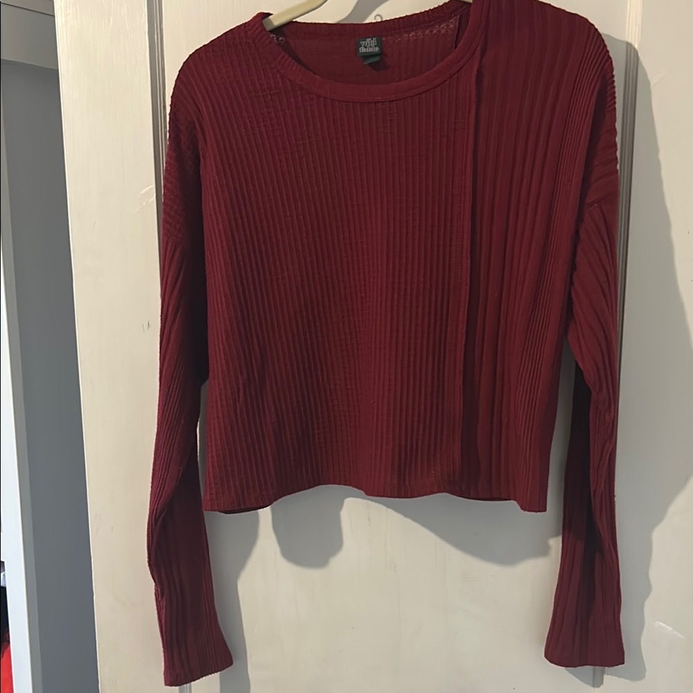 Women's Ribbed Long Sleeve Top - Burgundy